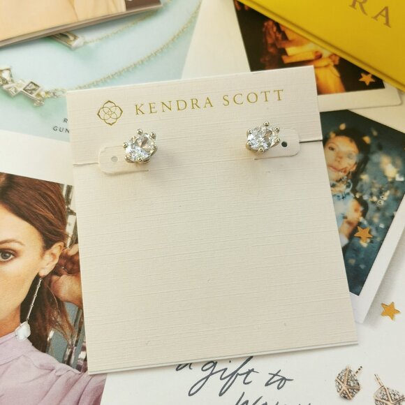 New Kendra Scott Cailin White Crystal Stud Earrings Silver - Picture 1 of 3